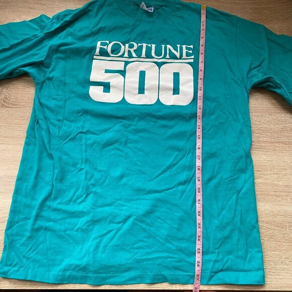 Vintage 90s Hanes Fortune 500 Long Sleeve T Shirt Teal Blue - Picture 6 of 6